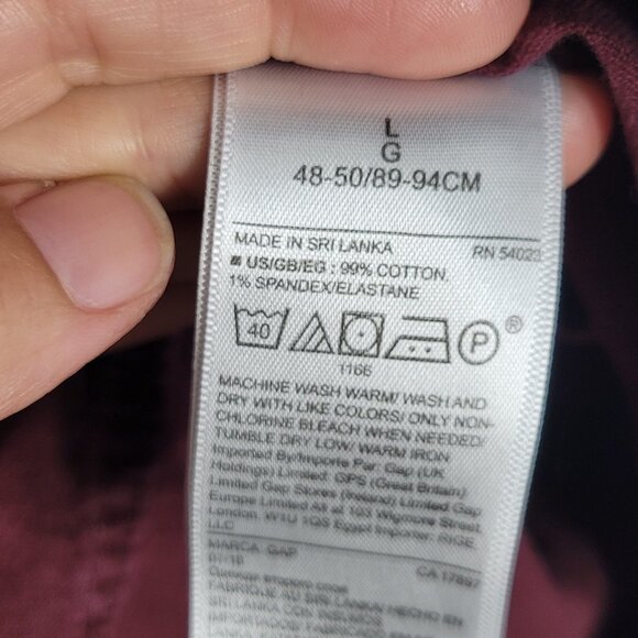 GAP Mens Burgundy Cotton Blend Standard Fit Stretch Button Down Shirt Pocket L - Picture 9 of 12